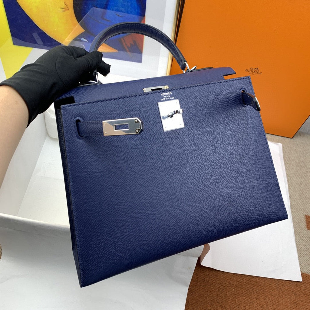 Hermes Kelly 28 Togo Silver Hardware Blue