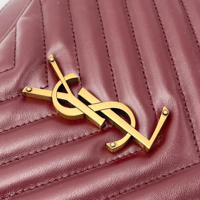 Saint Laurent Monogram Lou Camera Calfskin Matelasse Dark Legion Red Leather Shoulder Bag