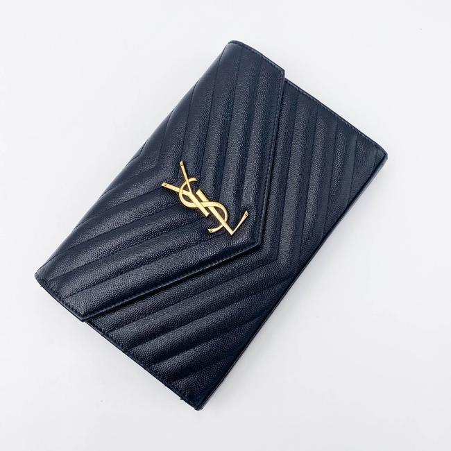 Saint Laurent Chain Wallet Grain De Poudre Matelasse Chevron Monogram Black Leather Shoulder Bag