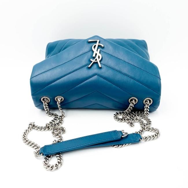 Saint Laurent Monogram Loulou Calfskin Y Quilted Monogram Small Chain Satchel Blue Leather Shoulder Bag