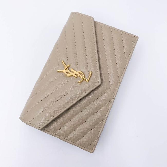 Saint Laurent Monogram Envelope Chain Wallet Grain De Poudre Matelasse Chevron Nude Beige Leather Shoulder Bag