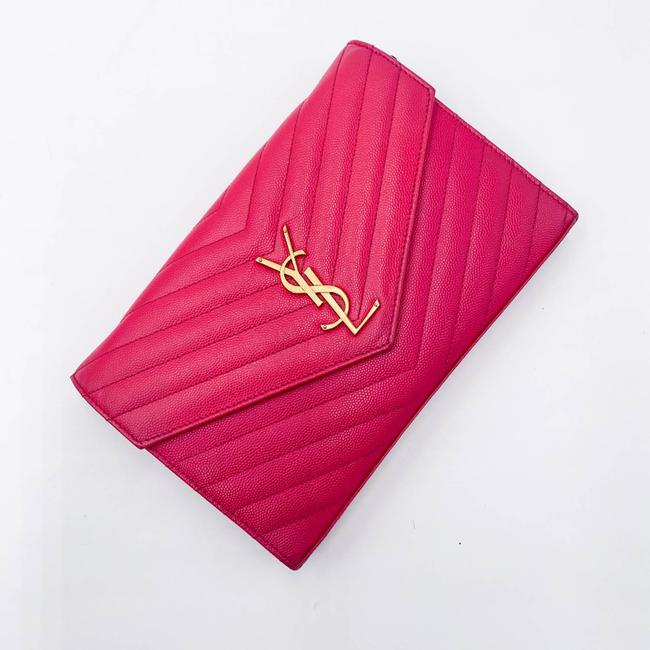 Saint Laurent Medium Wallet On A Chain Ghw Monogram Pink Leather Shoulder Bag