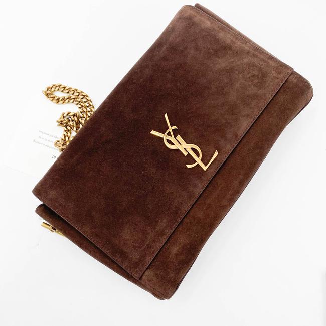 Saint Laurent Monogram Kate Soft Medium Reversible Ysl Monogram Brown Suede Leather Cross Body Bag