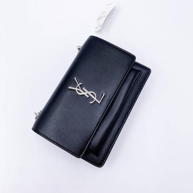 Saint Laurent Monogram Sunset Chain Wallet Black Calfskin Leather Shoulder Bag
