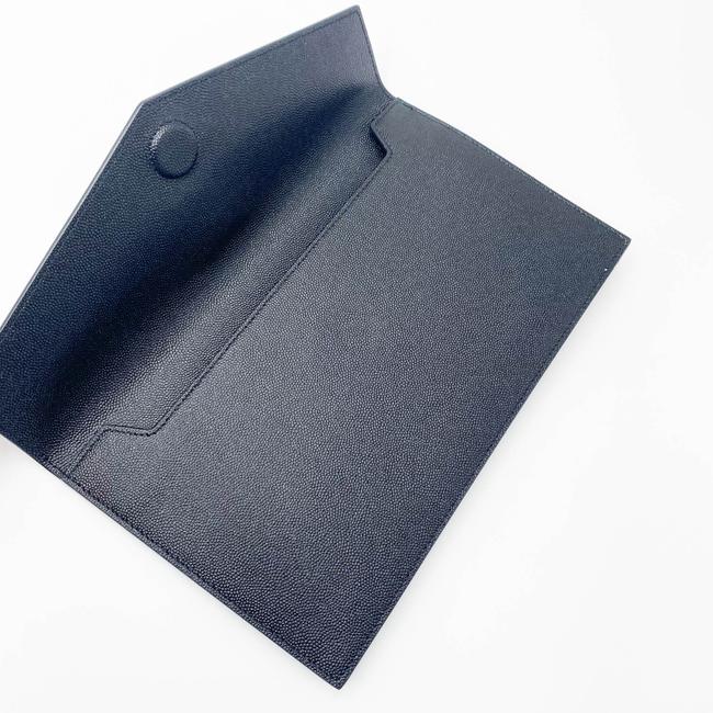 Saint Laurent Envelope Uptown Monogram Plaque Grained-leather Black Leather Clutch