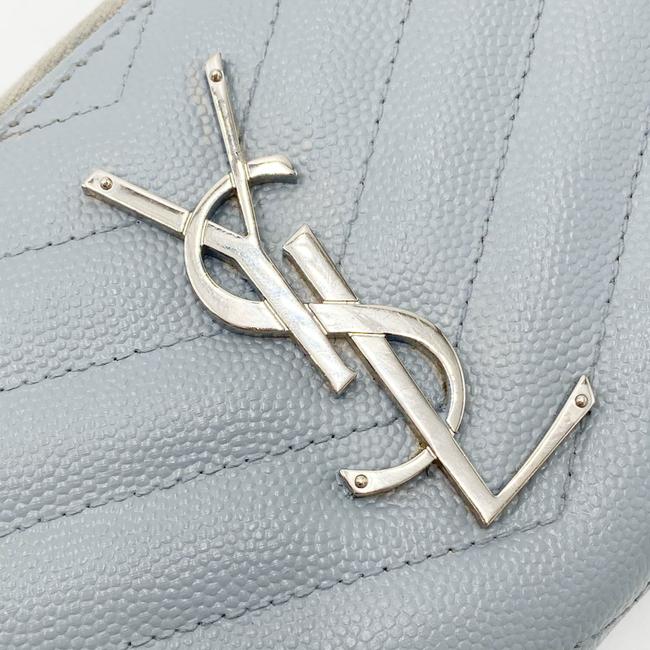 Saint Laurent Grey Grain De Poudre Matelasse Chevron Monogram Zip Around Wallet