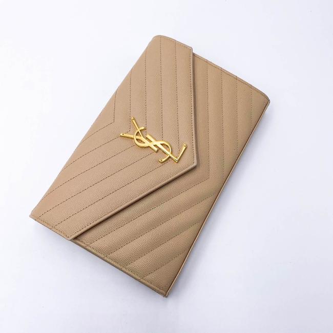 Saint Laurent Chain Wallet Grain De Poudre Matelasse Monogram Beige Leather Shoulder Bag