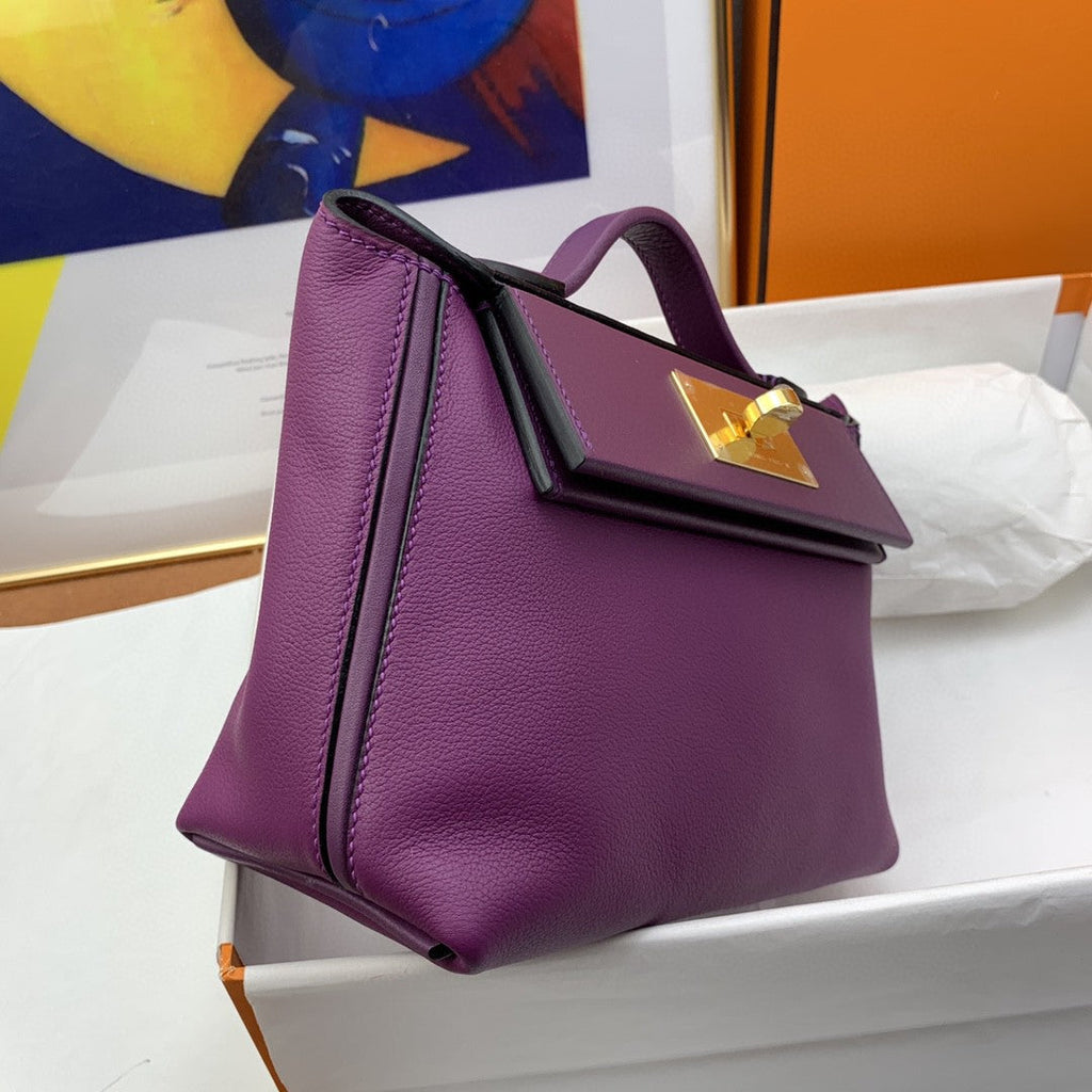 Hermes 24 24 21cm Noir Black Clémence Purple