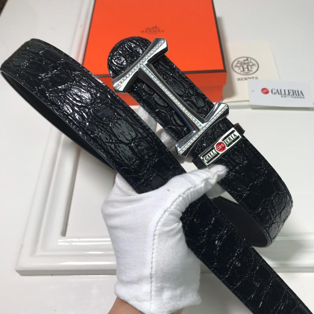 Hermes Mors H Belt Buckle & Leather Strap Black
