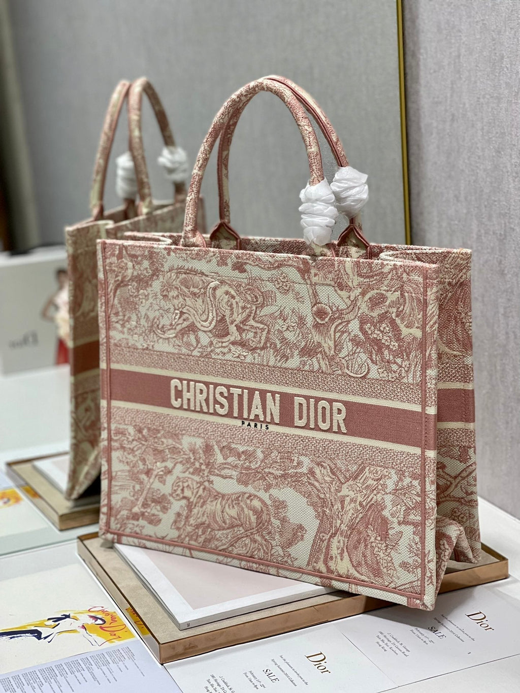 Christina Dior Book Tote Bag 41cm Light Red