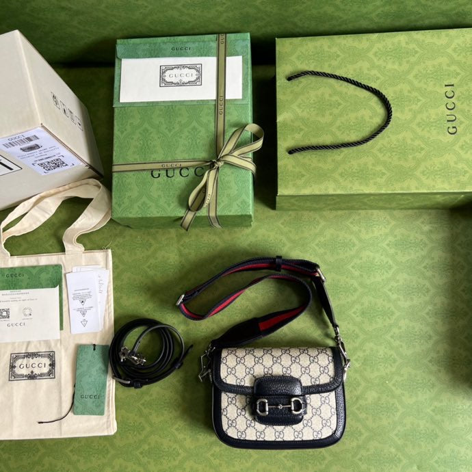 Gucci Horsebit 1955 GG Mini Bag 17cm Beige