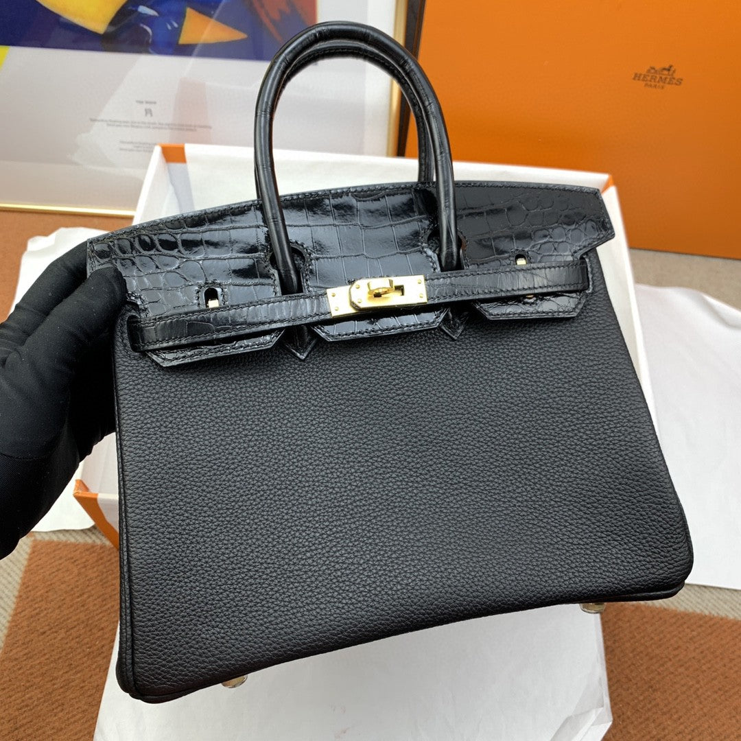 Hermes Birkin 25 Nata Swift Gold Hardware Black