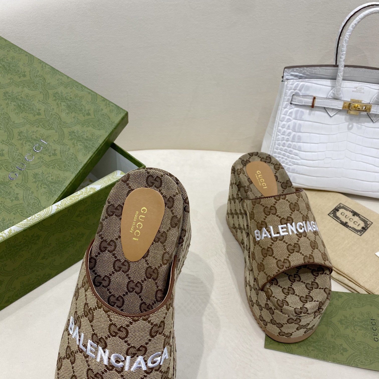 Gucci Balenciaga Platform Slide Sandal Brown
