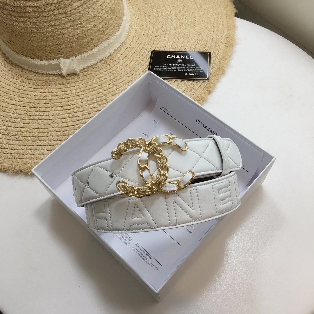 Chanel Belt With Double C Buckle White