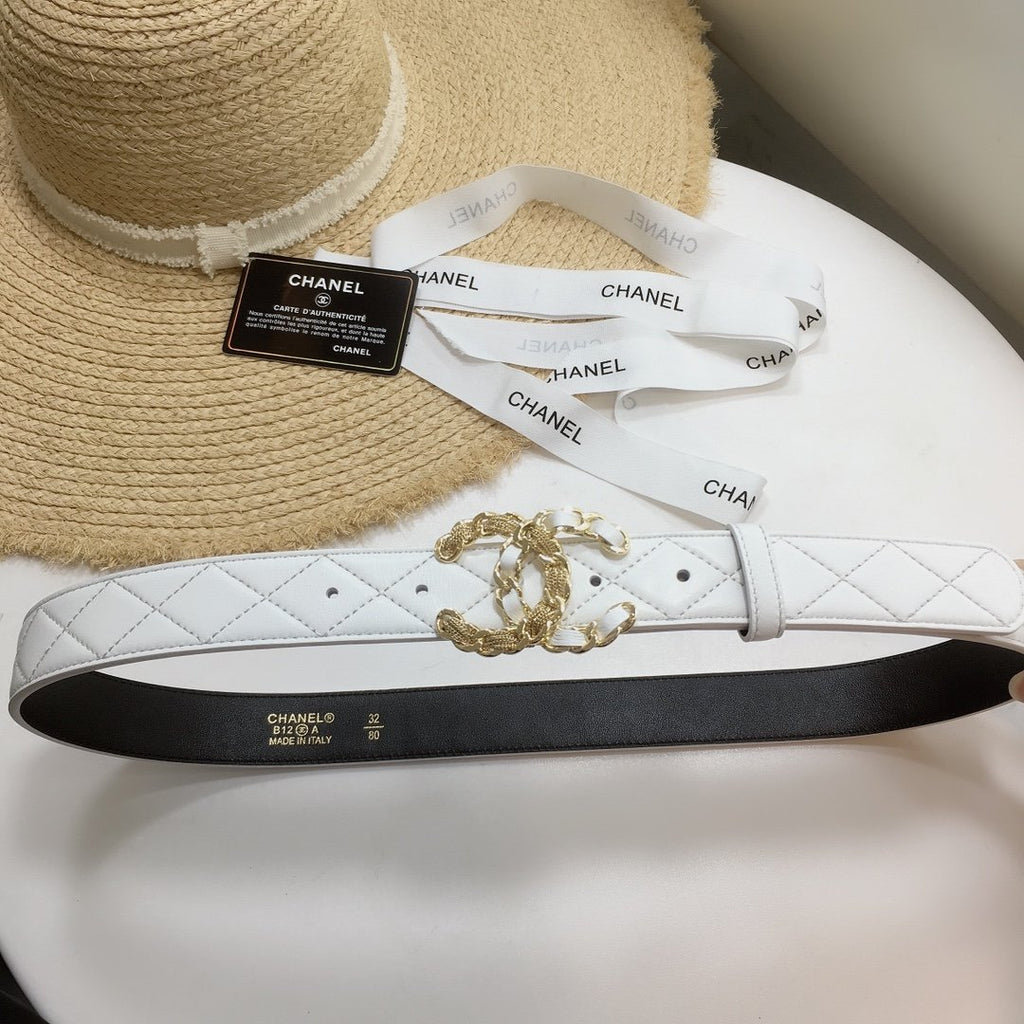 Chanel Belt With Double C Buckle White