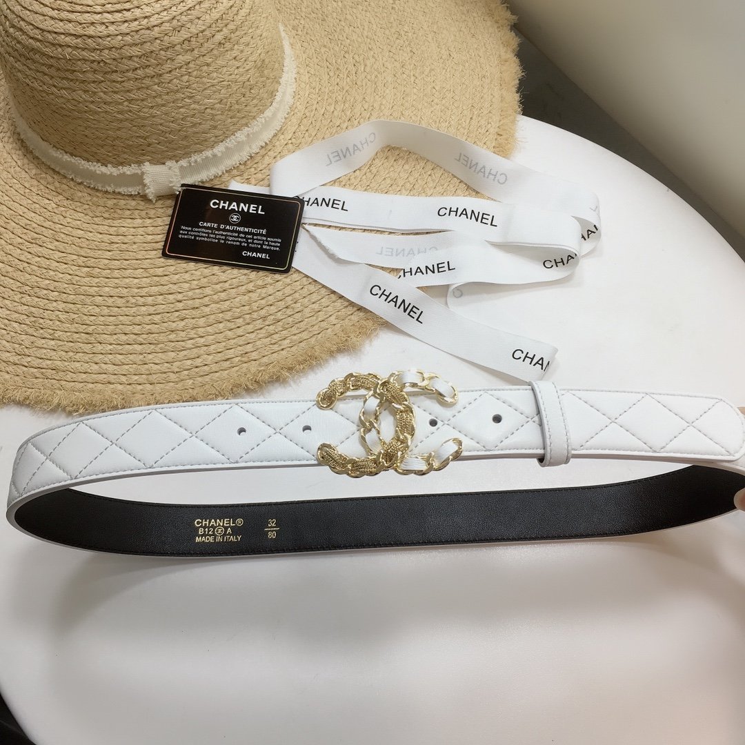 Chanel Belt With Double C Buckle White