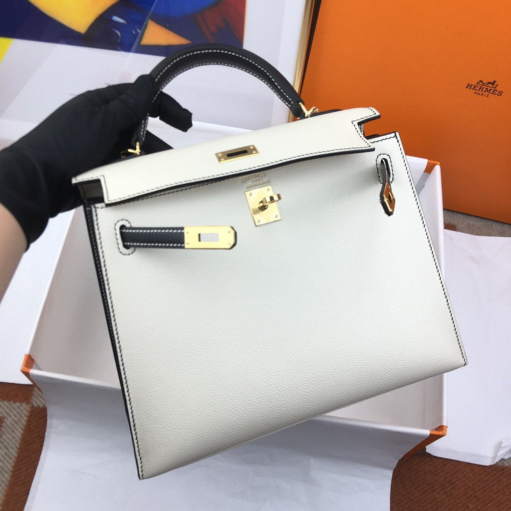 Hermes Kelly 25 Togo Gold Hardware White