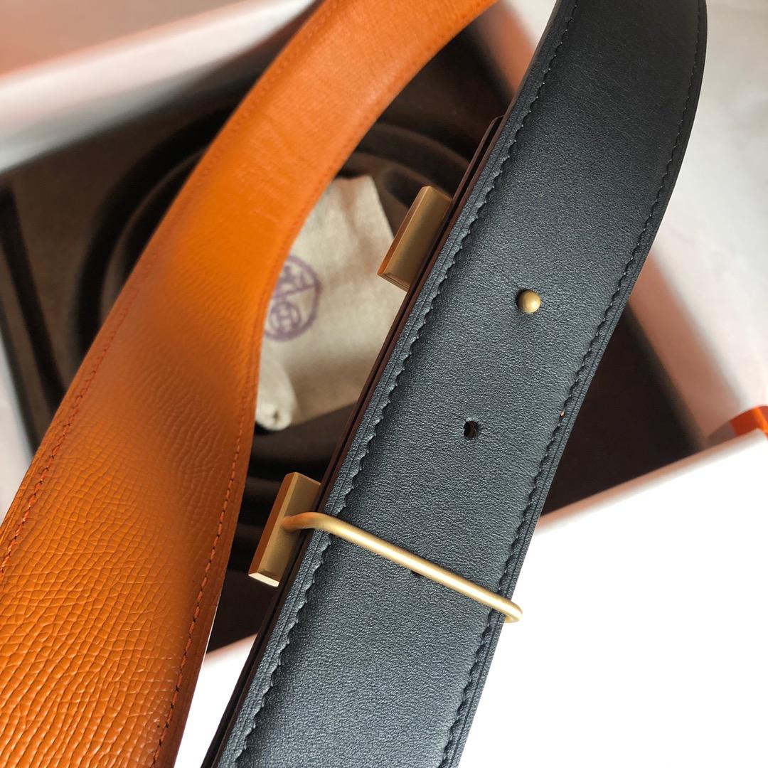 Hermes Mini Constance Guillochee Belt Buckle & Reversible Leather Strap Orange