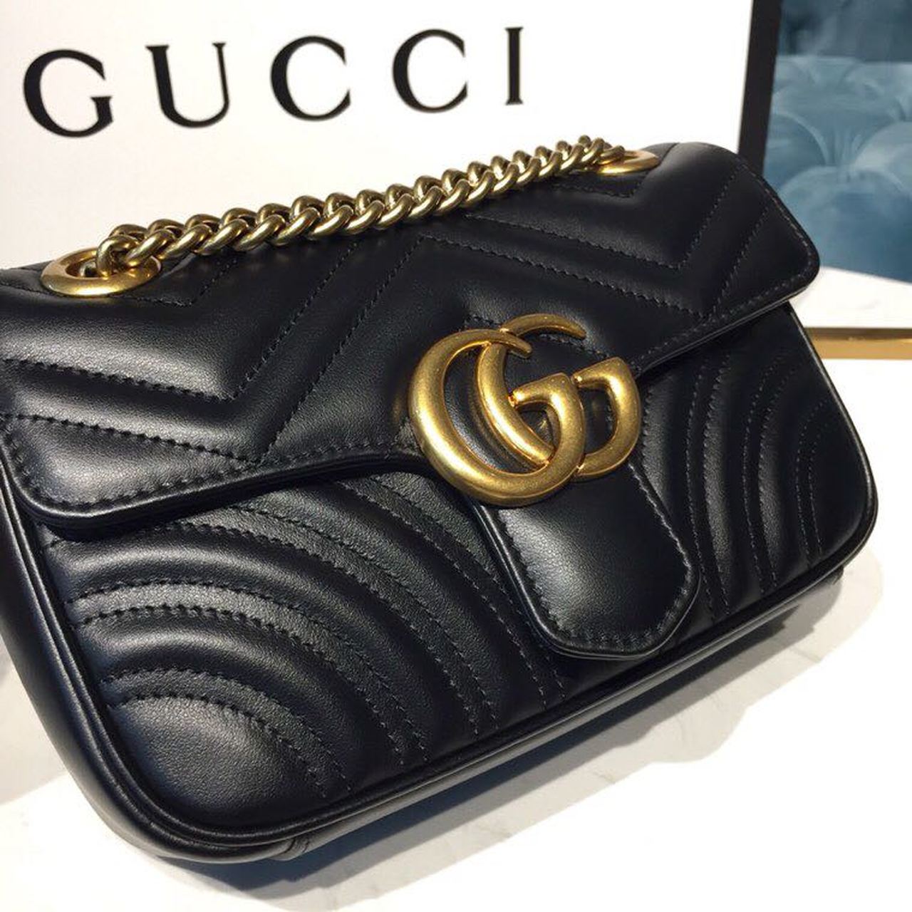 Gucci GG Marmont Matelass? Mini Bag 22cm 446744 Calfskin Leather Spring/Summer Collection Black