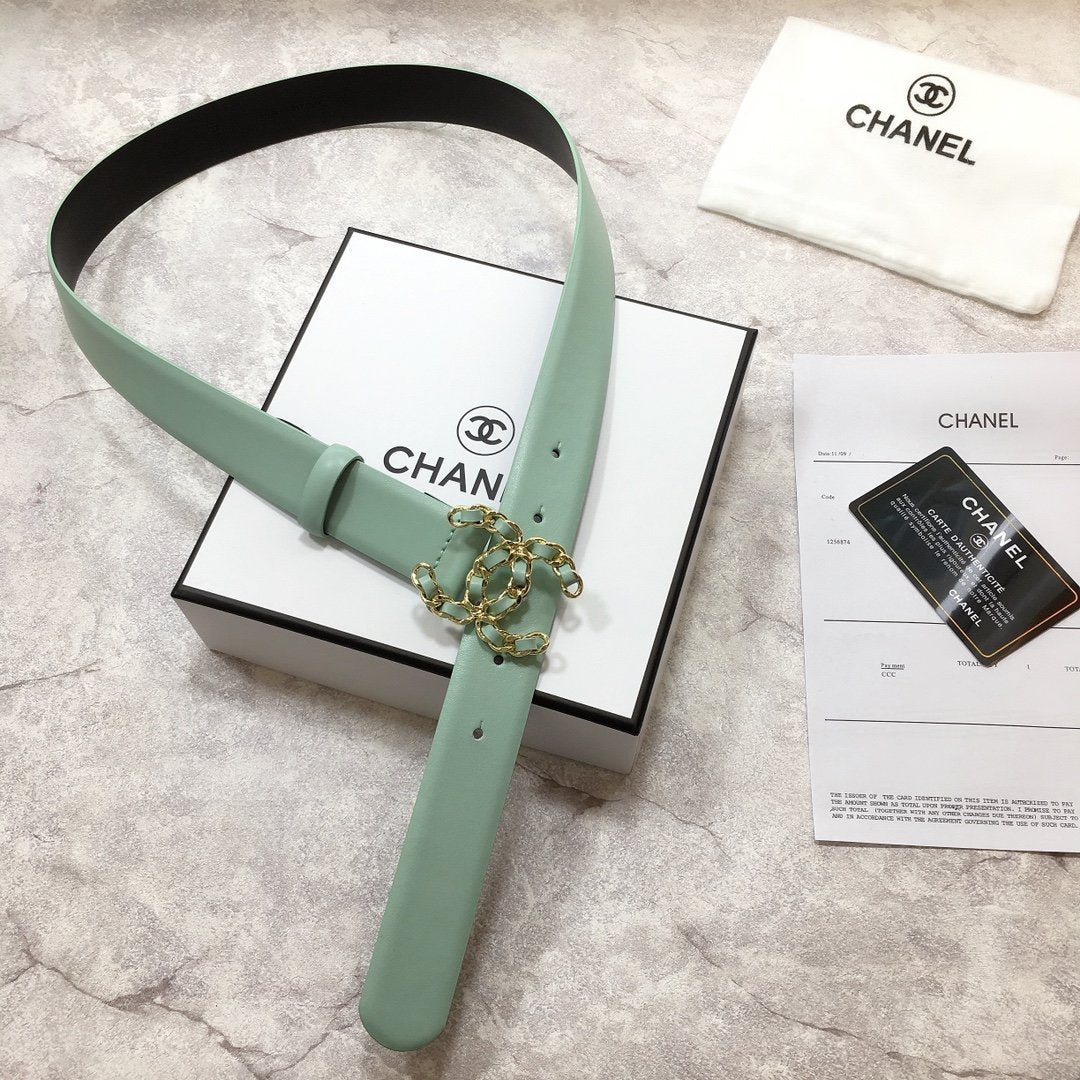 Chanel Belt With Double C Buckle Jade Green