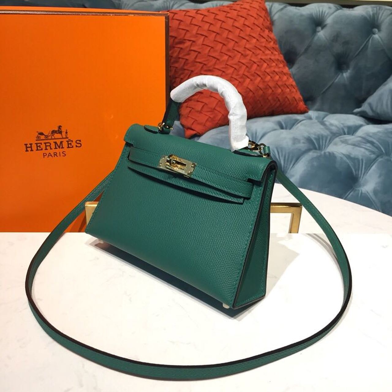 Hermes Mini Kelly 20cm Epsom Bag Dark Green