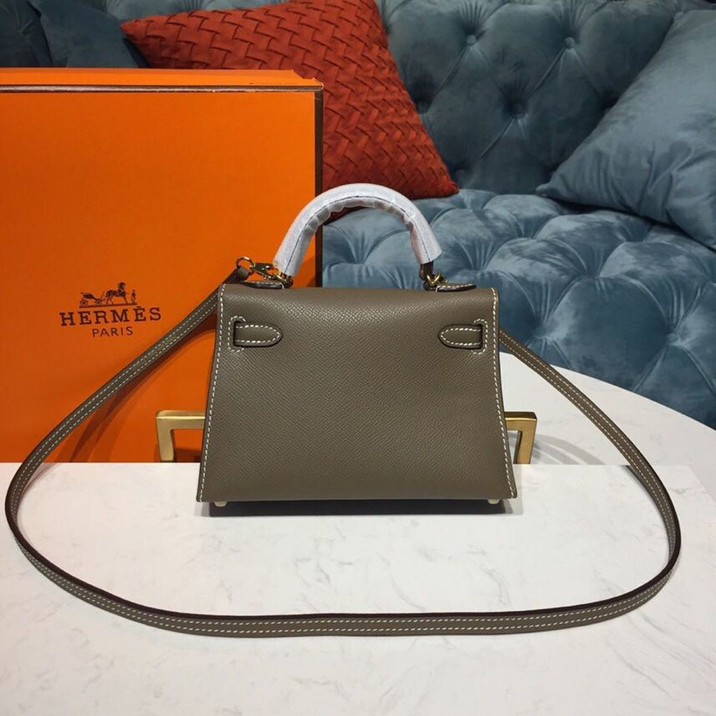 Hermes Mini Kelly 20cm Epsom Bag Handstitched Gold Hardware, Etoupe Grey