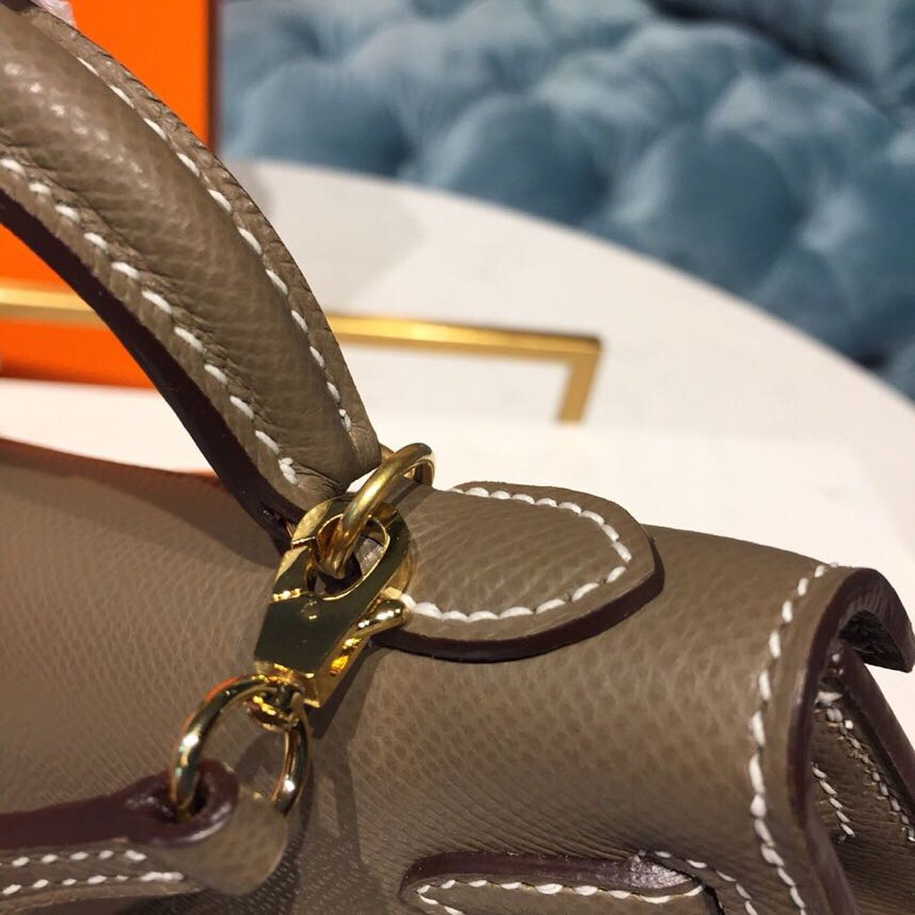 Hermes Mini Kelly 20cm Epsom Bag Handstitched Gold Hardware, Etoupe Grey