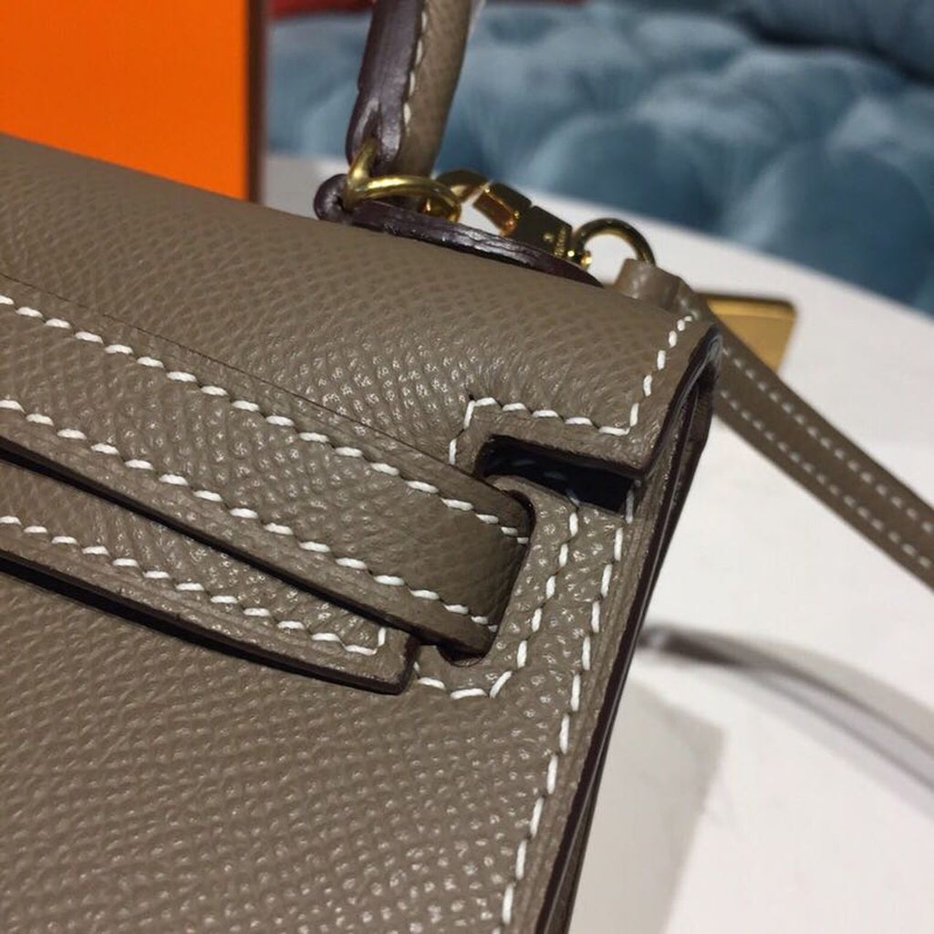 Hermes Mini Kelly 20cm Epsom Bag Handstitched Gold Hardware, Etoupe Grey