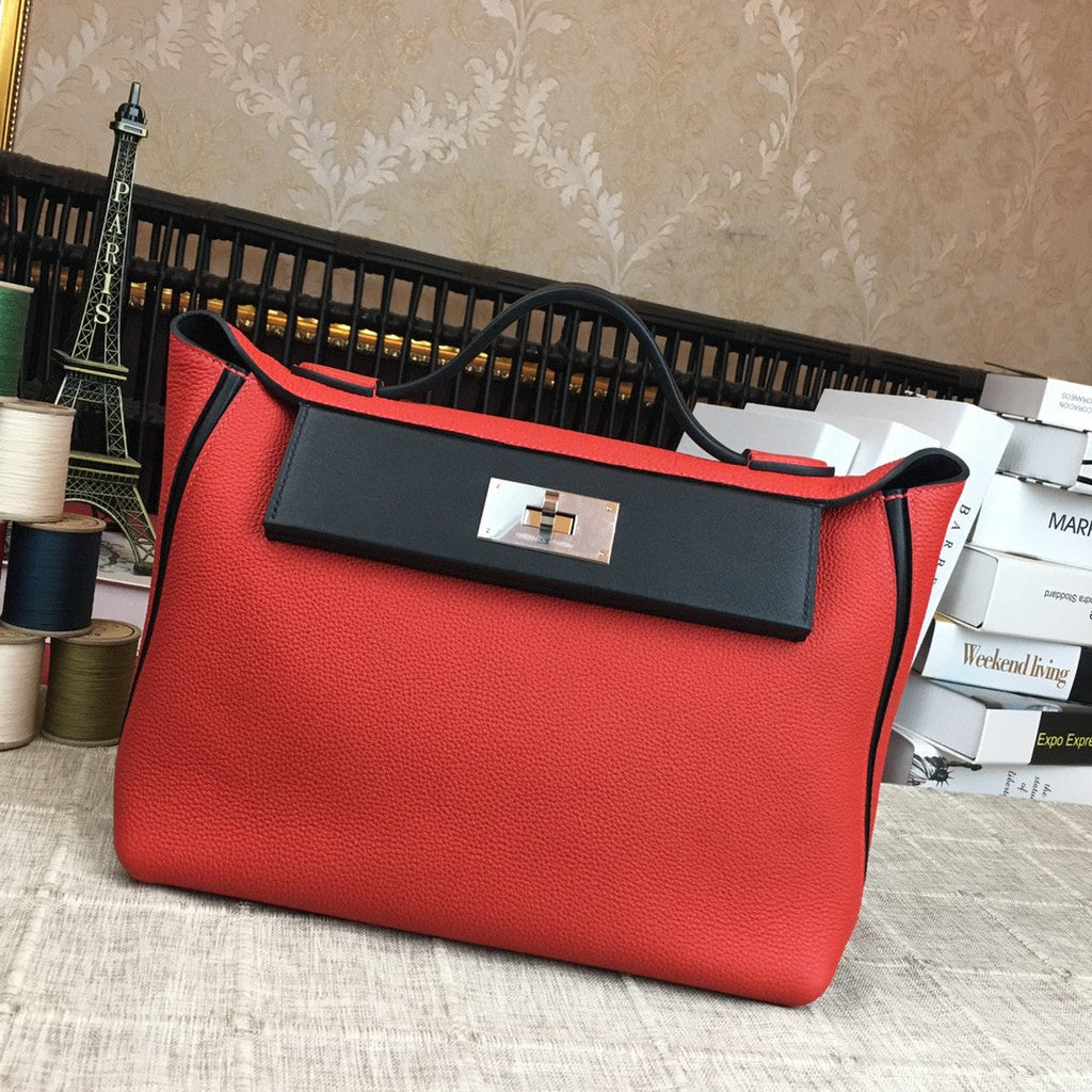 Hermes 24 24 29cm Noir Black Clémence Red
