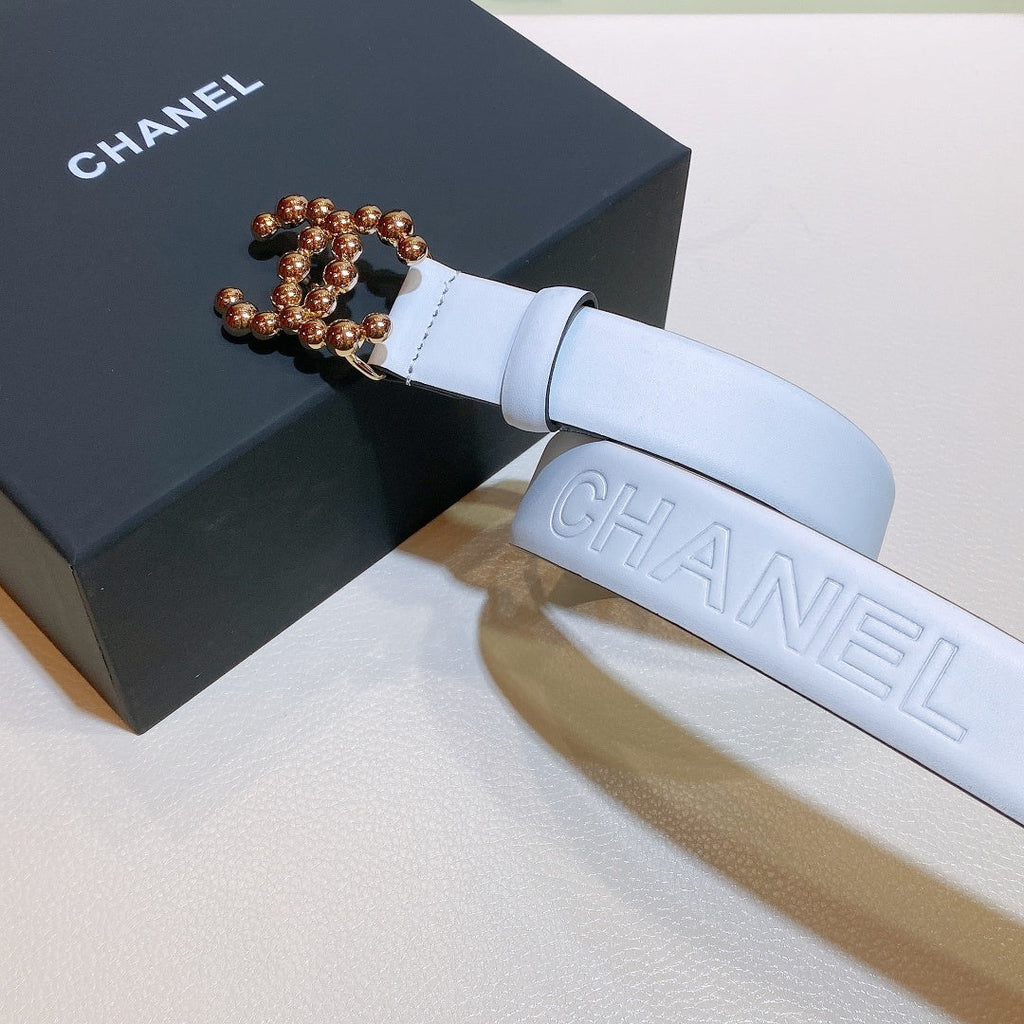 Chanel Belt With Bead Buckle White