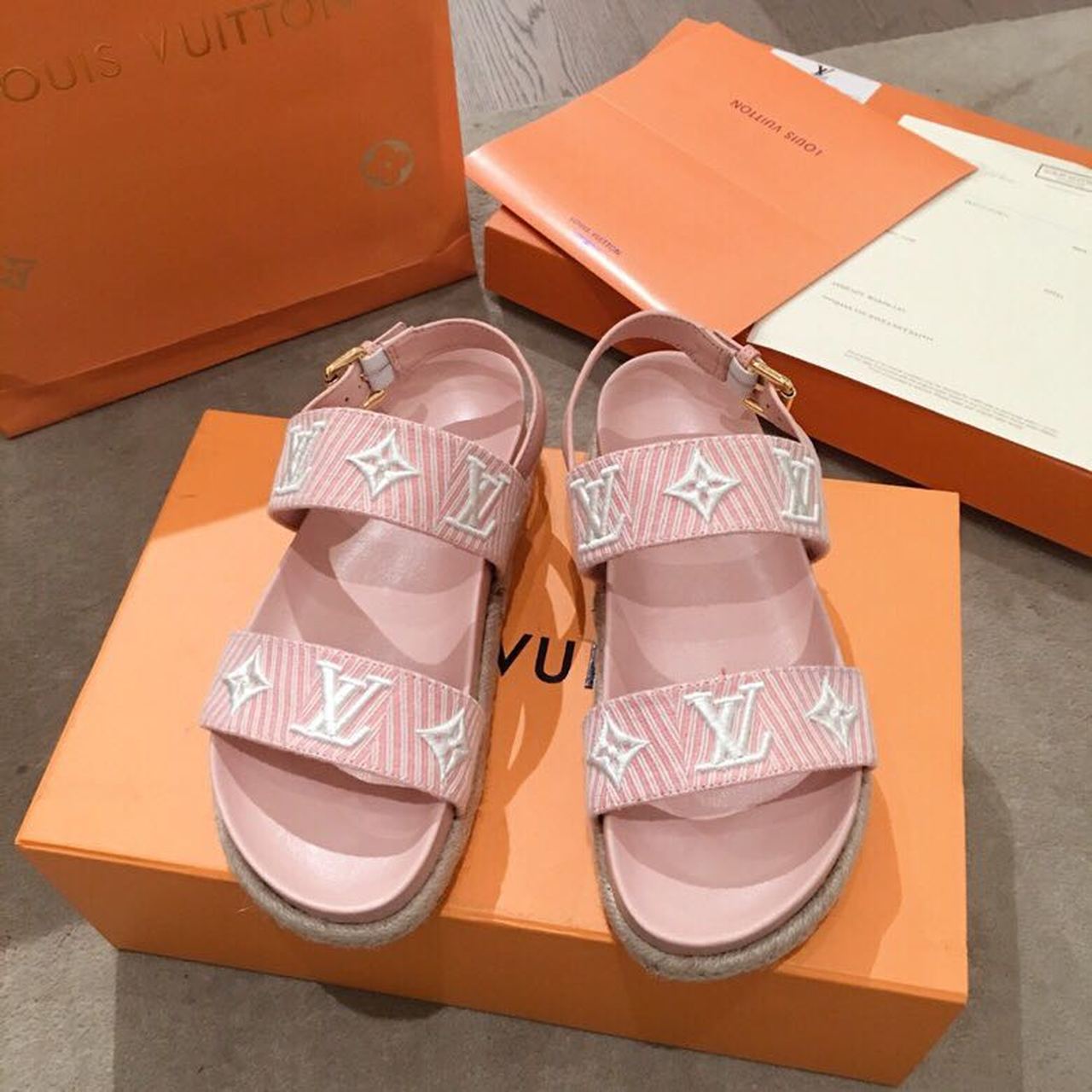 Louis Vuitton Casual Sandals Monogram Reverse Canvas Spring/Summer Collection Light Pink