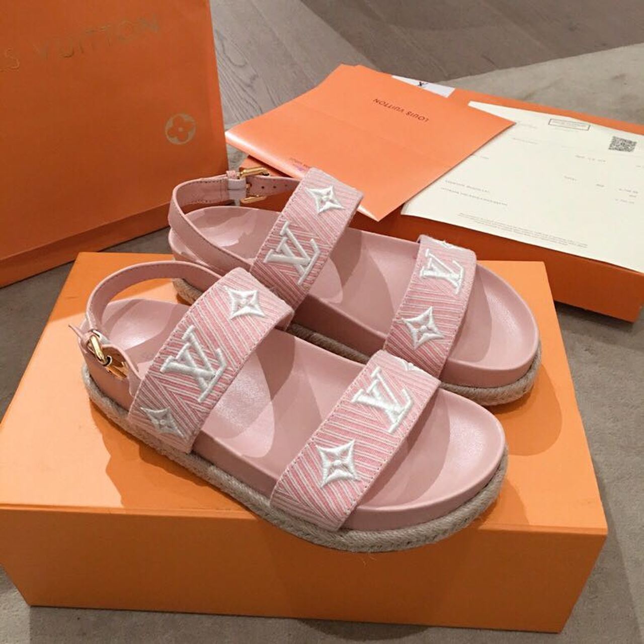 Louis Vuitton Casual Sandals Monogram Reverse Canvas Spring/Summer Collection Light Pink