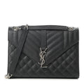 Saint Laurent Grain De Poudre Textured Mixed Matelasse Triquilt Medium Monogram Satchel Black