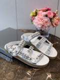 Chanel Chain Embroidered Sandals Lambskin Leather Spring/Summer Collection White