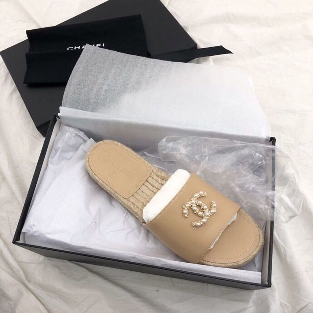 Chanel CC Jewel Logo Espadrille Mules Lambskin Leather Spring/Summer Collection Beige