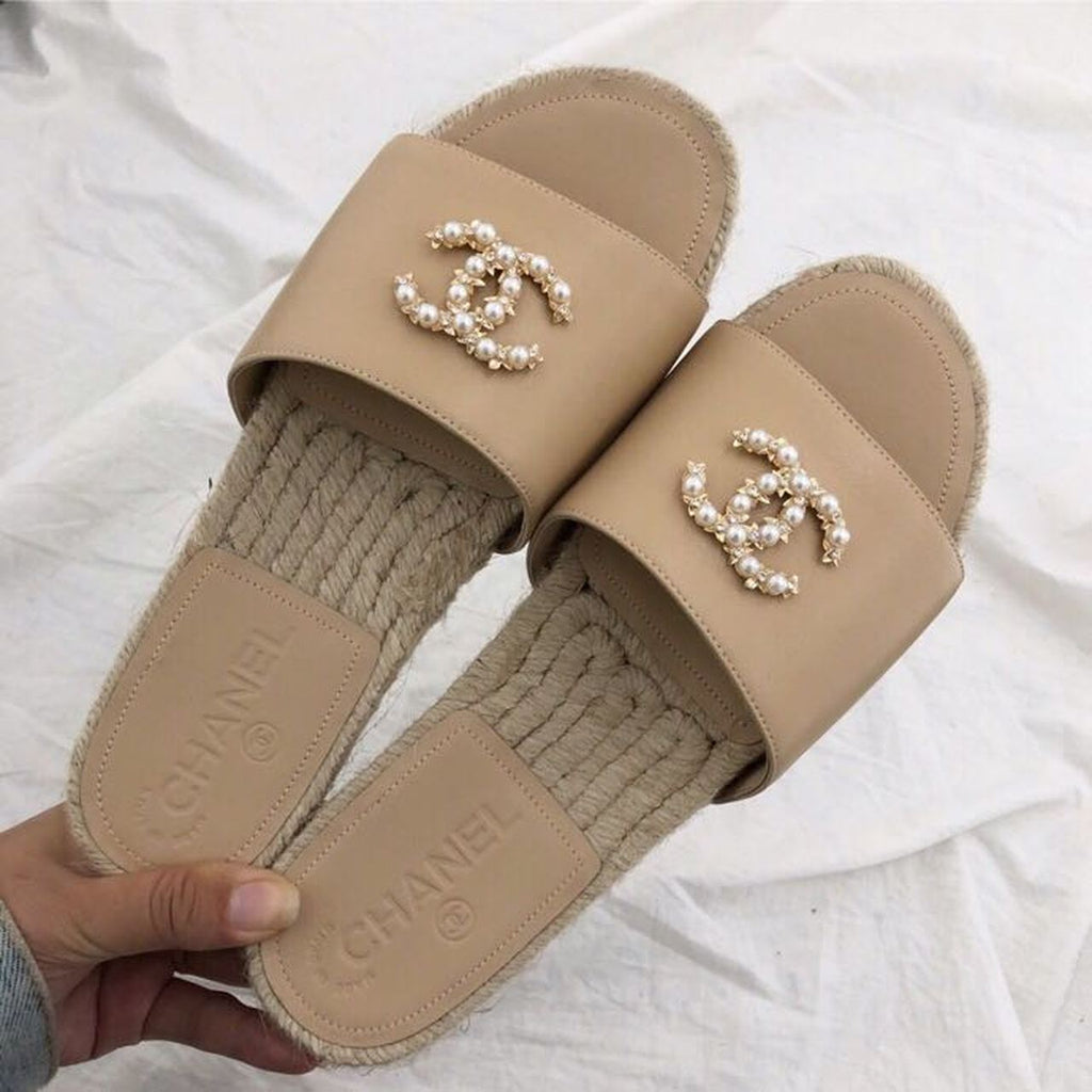 Chanel CC Jewel Logo Espadrille Mules Lambskin Leather Spring/Summer Collection Beige