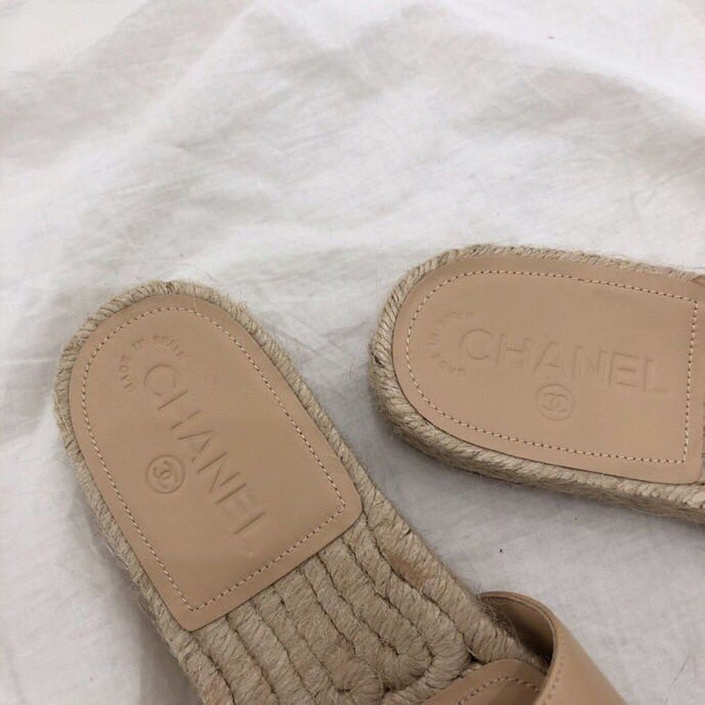 Chanel CC Jewel Logo Espadrille Mules Lambskin Leather Spring/Summer Collection Beige