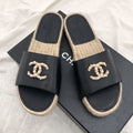 Chanel CC Jewel Logo Espadrille Mules Lambskin Leather Spring/Summer Collection Black