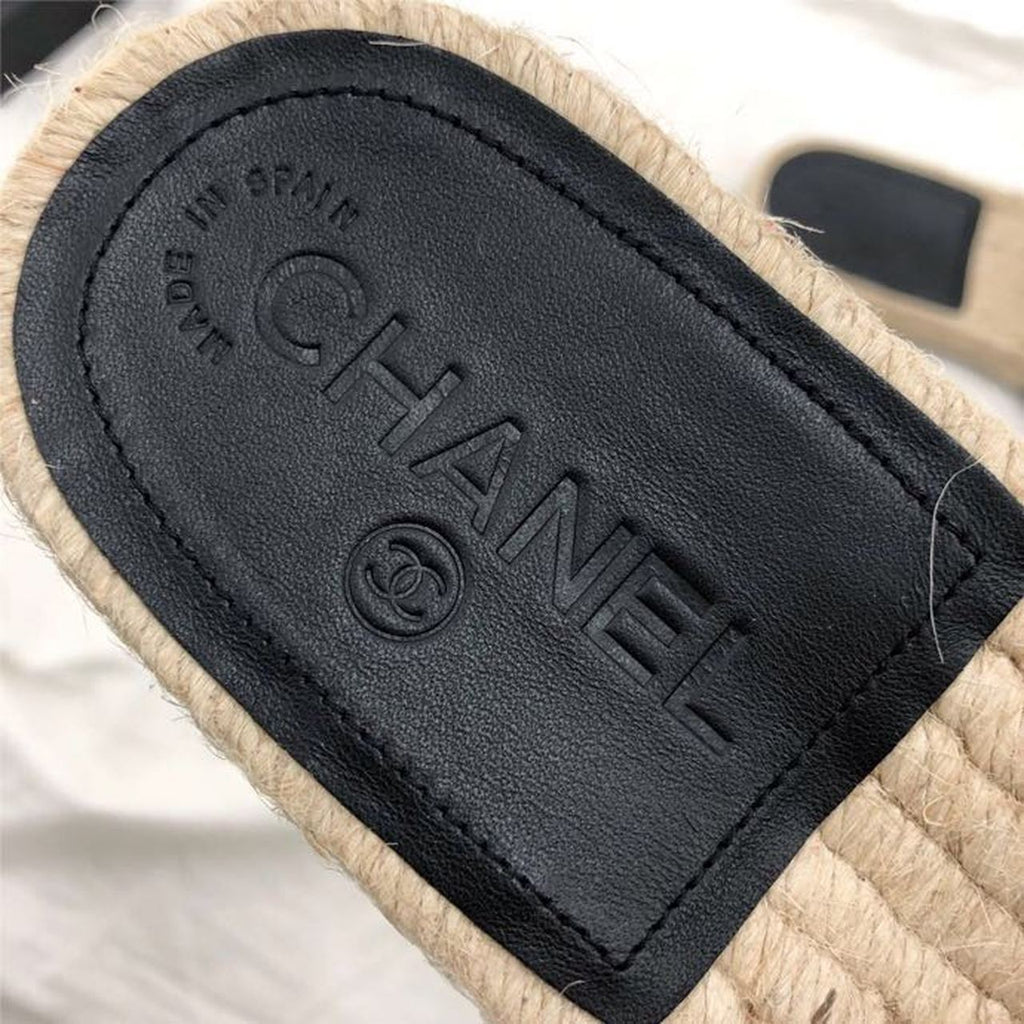 Chanel CC Jewel Logo Espadrille Mules Lambskin Leather Spring/Summer Collection Black