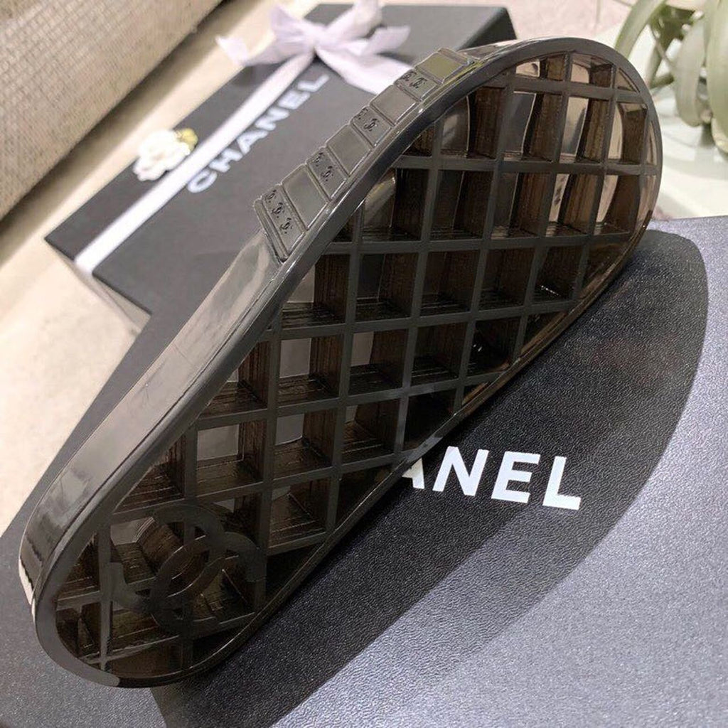 Chanel Glossy Transparent CC Logo PVC Pool Mules/Slides Spring/Summer Collection Black