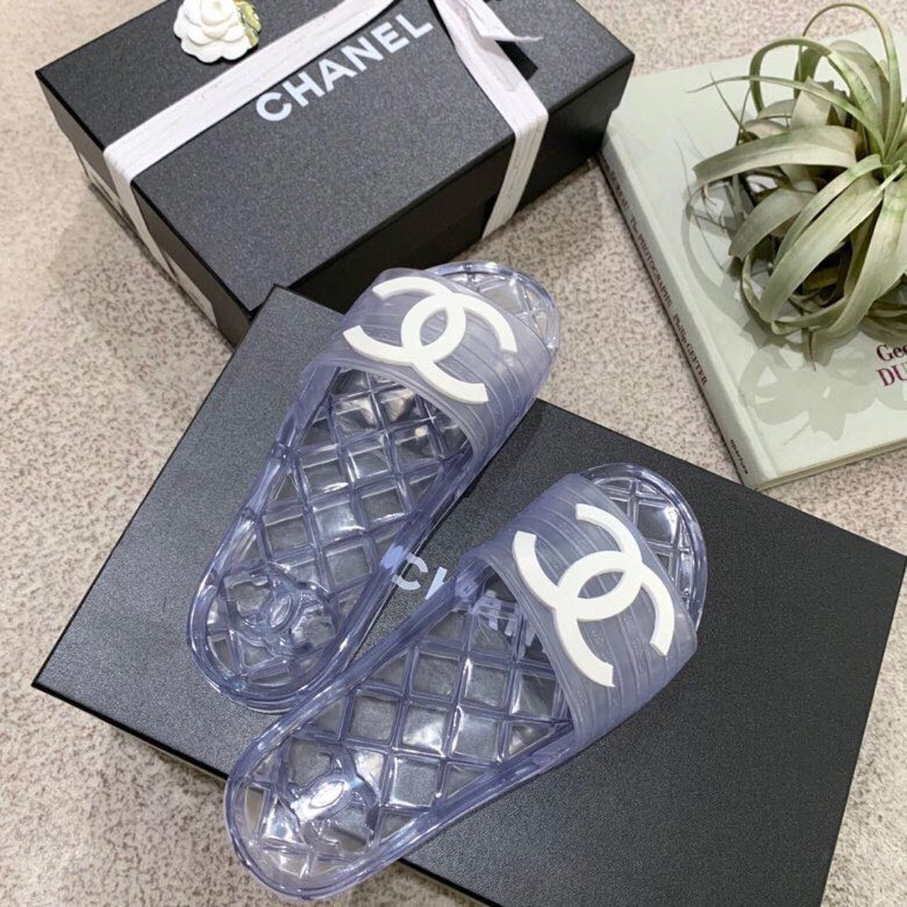 Chanel Chanel Glossy Transparent CC Logo PVC Pool Mules/Slides Spring/Summer Collection Clear