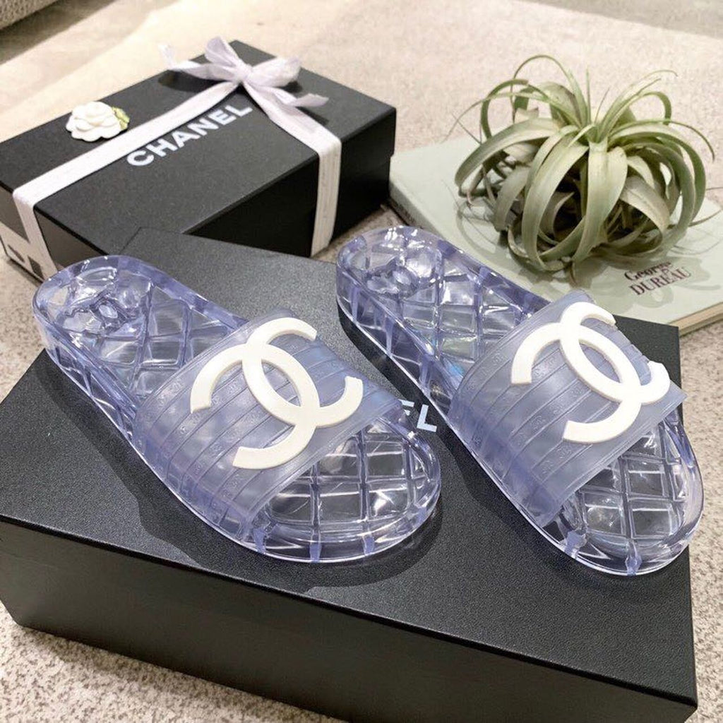 Chanel Chanel Glossy Transparent CC Logo PVC Pool Mules/Slides Spring/Summer Collection Clear