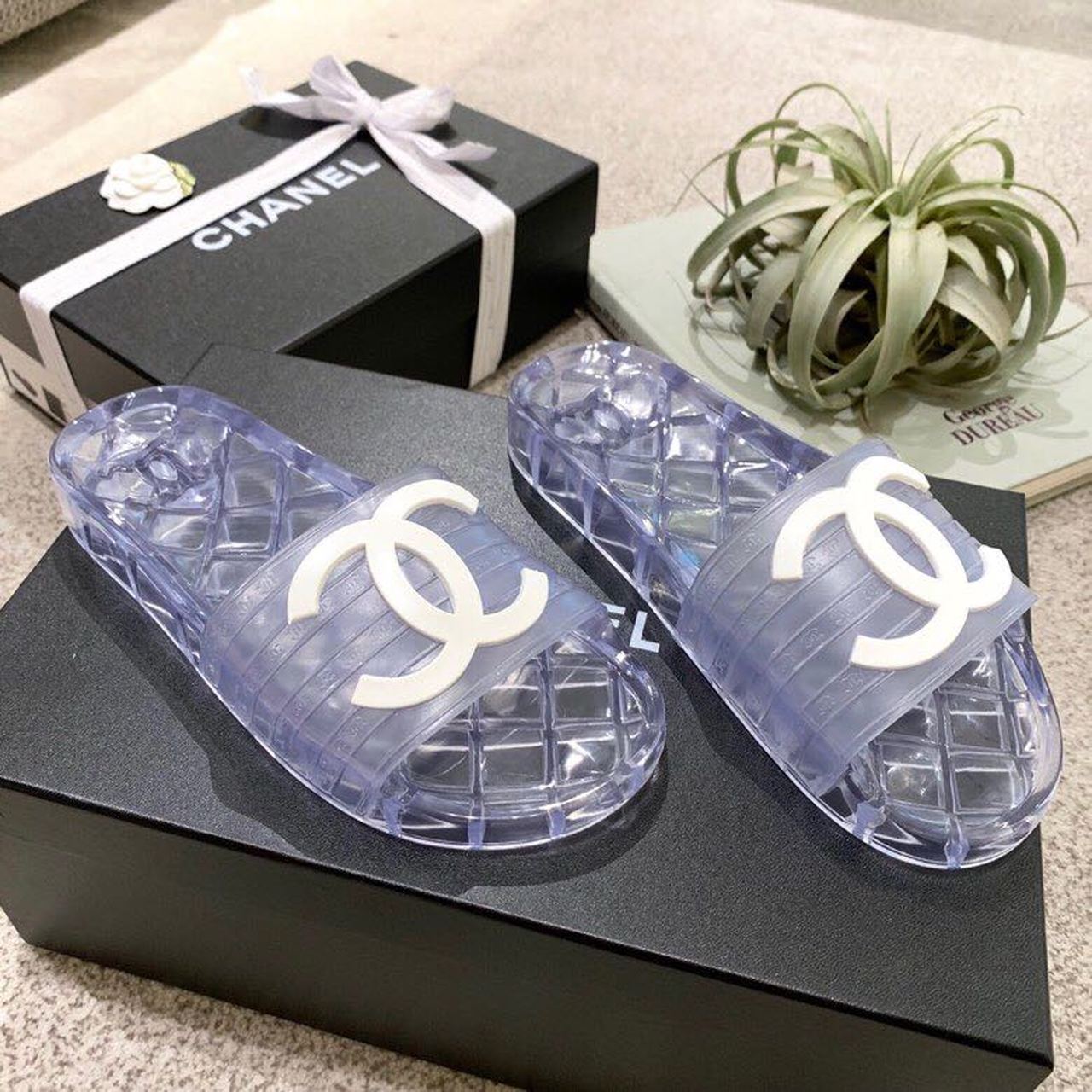 Chanel Chanel Glossy Transparent CC Logo PVC Pool Mules/Slides Spring/Summer Collection Clear