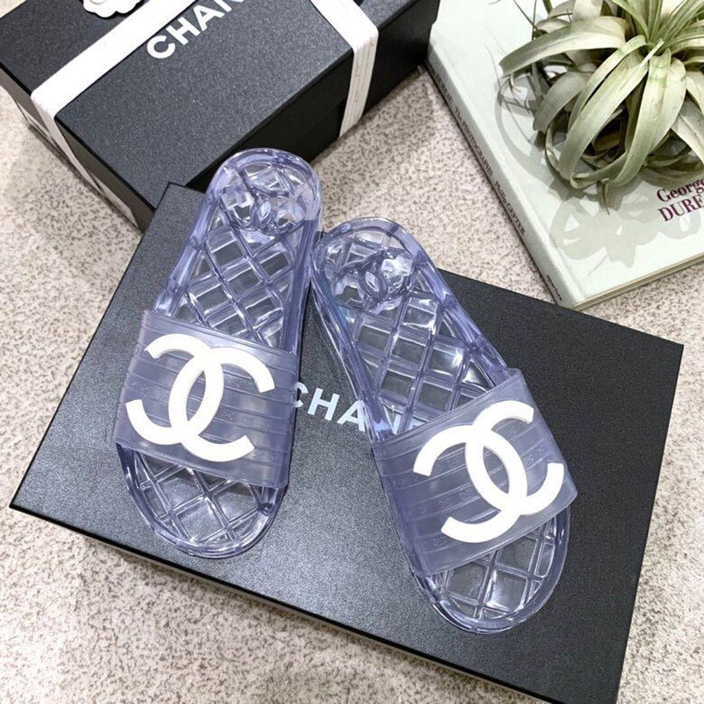 Chanel Chanel Glossy Transparent CC Logo PVC Pool Mules/Slides Spring/Summer Collection Clear