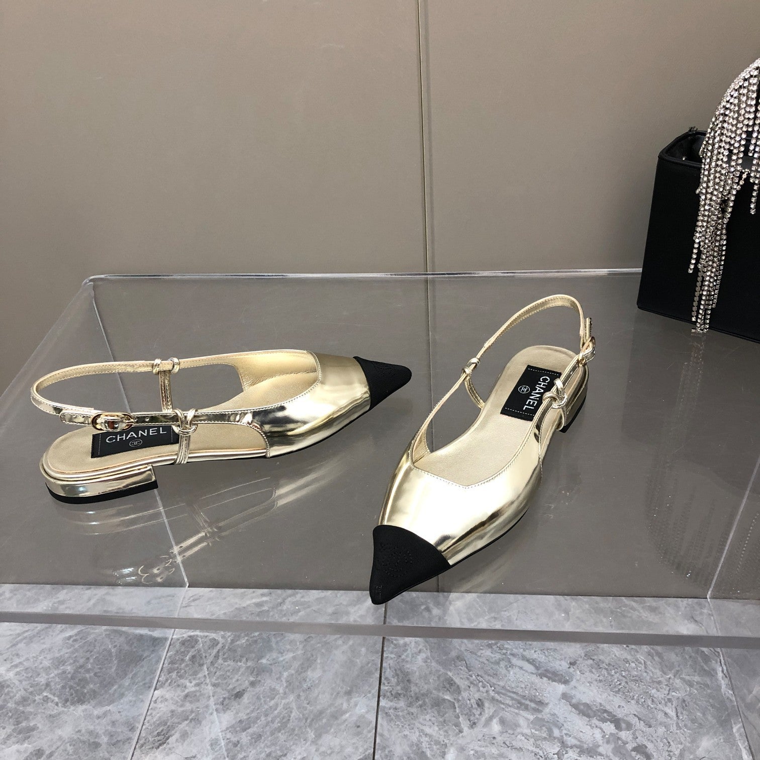 Chanel Sling Back Gold