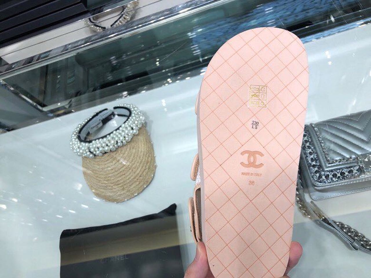 Chanel Tweed/Lambskin Rubber Sandals Calfskin Leather Spring/Summer Collection Pink