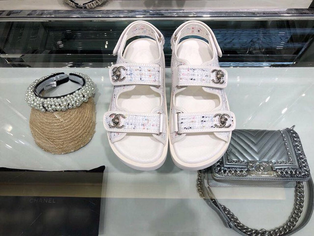Chanel Tweed/Lambskin Rubber Sandals Calfskin Leather Spring/Summer Collection White