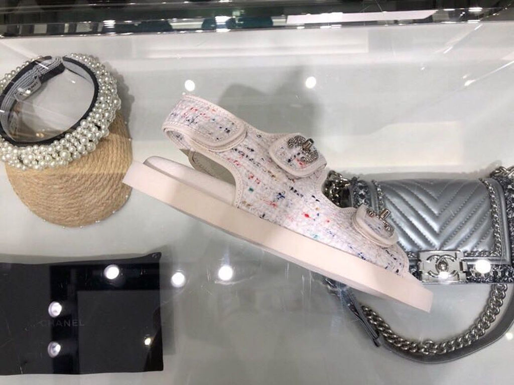 Chanel Tweed/Lambskin Rubber Sandals Calfskin Leather Spring/Summer Collection White