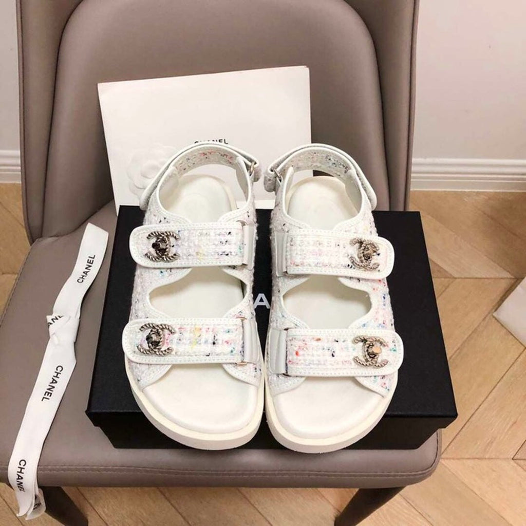 Chanel Rubber Sandals Tweed/Lambskin Leather Spring/Summer Collection White