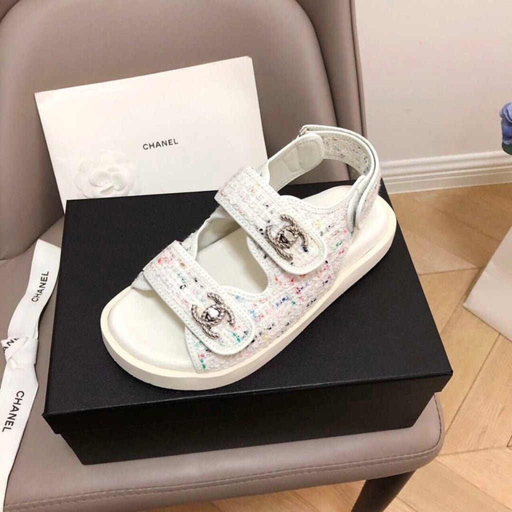 Chanel Rubber Sandals Tweed/Lambskin Leather Spring/Summer Collection White